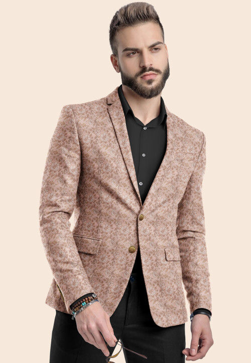 Woven Art Silk Brocade Blazer in Baby Pink