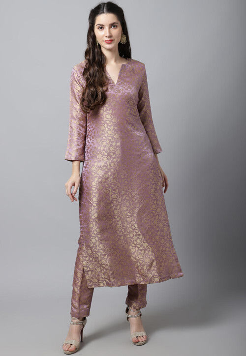 Buy Woven Art Silk Brocade Straight Kurta Set in Lavender Online TBY314 Utsav Fashion