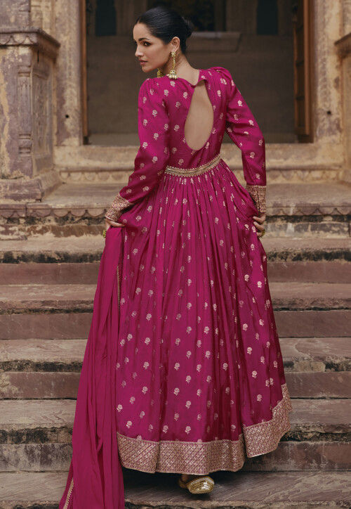 Buy Woven Art Silk Jacquard Abaya Style Suit in Pink Online : KCH12371 ...