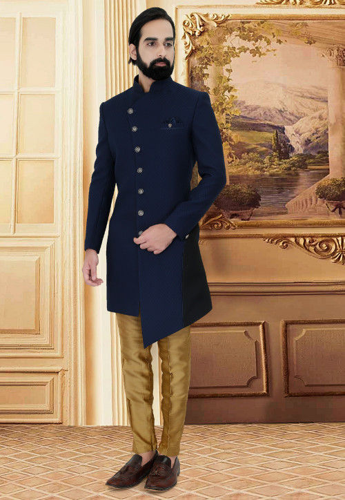 Festive Wear Dark Blue Jodhpuri Suit In Cotton Silk