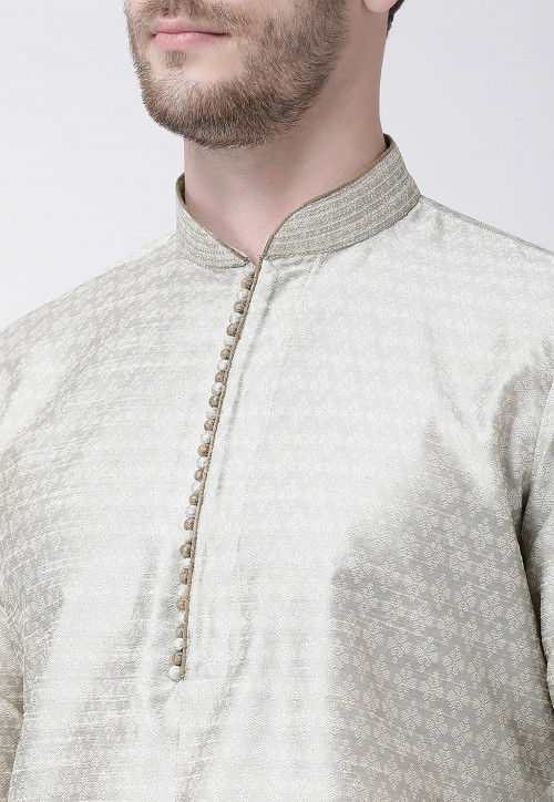 Cream Kurta Jacquard Silk Dhoti main image 1