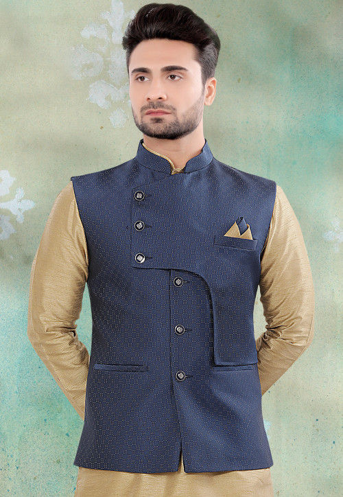 Buy Men's Nehru Collar Midnight Blue Navy Silk Waistcoat, Formal Vest,  Wedding Outfit, Smart Indian Waistcoat, Bespoke, Handmade, Tailoring Online  in India 