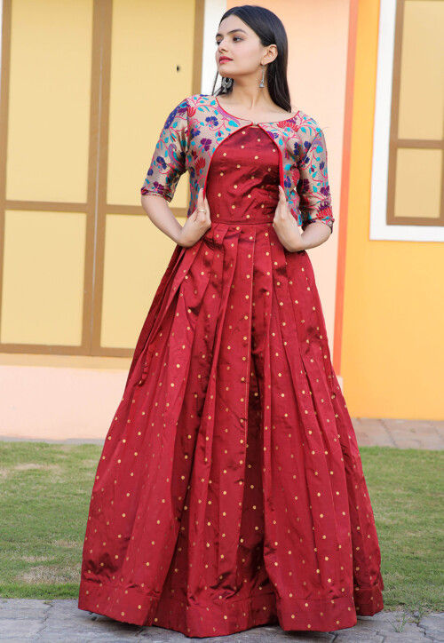 Buy ROZLAND Women Georgette Floral Print Kurtis with Jacket Style Gown, XL  Online at Best Prices in India - JioMart.