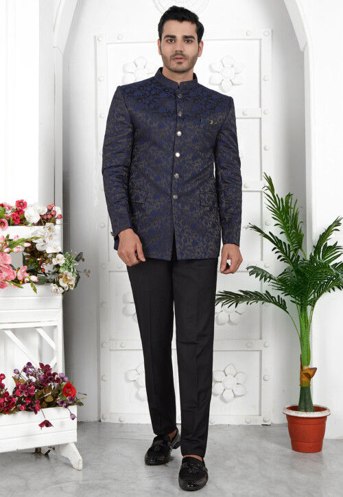 Mens Grey 2 Pc Wool Jodhpuri Suit Angrakha Style | Paridhanin