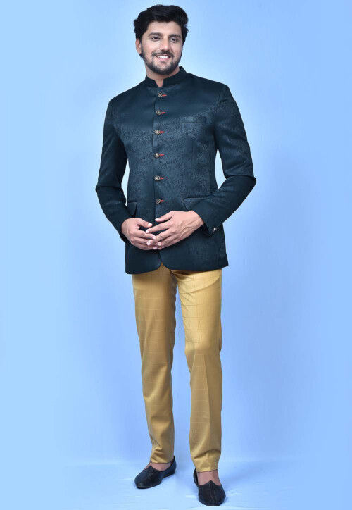 Mens Navy Blue 3 Pc Jodhpuri Suit 6 Button | InMonarch