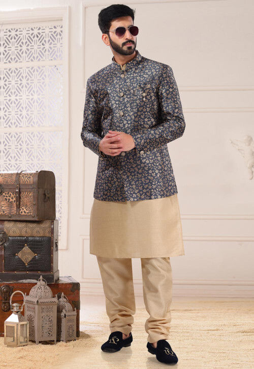 Stylish silk jacquard jacket with kurta top