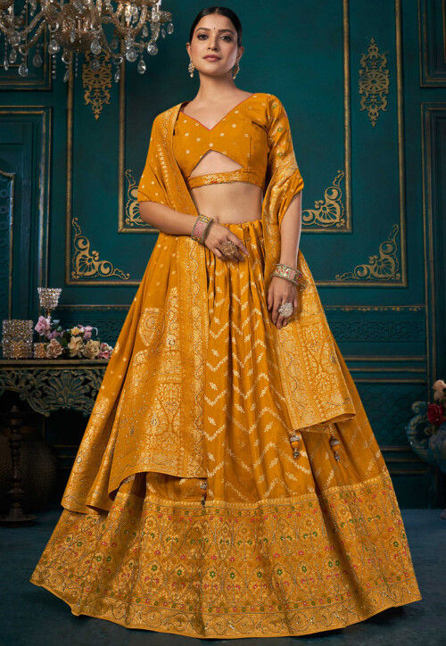 Woven Art Silk Jacquard Lehenga in Mustard LCC3001