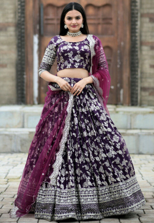 Party Wear Purple Fully Sequins Lehenga Choli – Cygnus Fashion