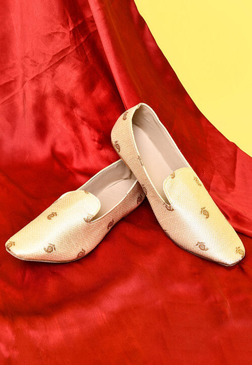 Woven Art Silk Jacquard Men Loafer in Cream