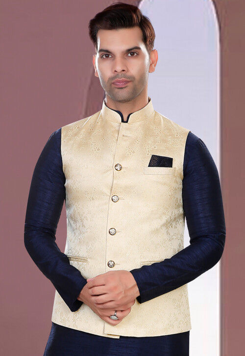 Blend Printed Nehru Jacket In Cream Colour - JK5300208