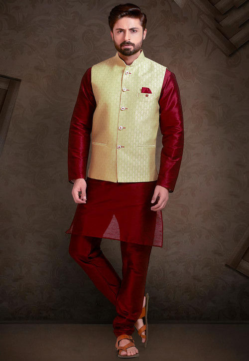 ELINA FASHION Men's Indian Cotton Kurta Pajama And Nehru Jacket (Waistcoat)  Ethnic Wedding Diwali Puja Set - Walmart.com