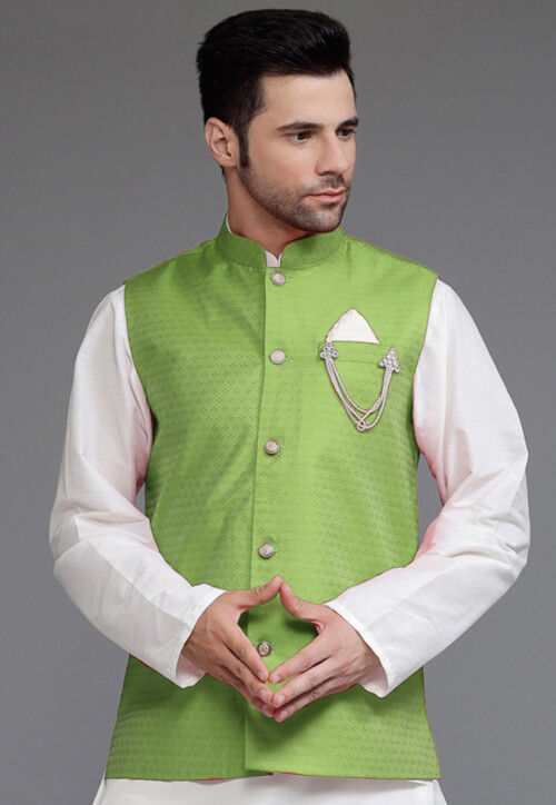 Green Embroidered Nehru Jacket– Brahaan by Narains