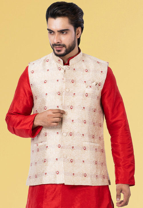 Red & Yellow Mens Designer Kurta Pajama With Nehru Jacket, Size: 36 at Rs  700/set in New Delhi