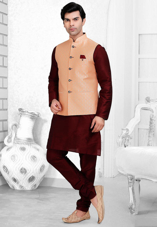Buy online Solid Maroon Nehru Jacket from Jackets for Men by Veera  Paridhaan for ₹1109 at 65% off | 2024 Limeroad.com