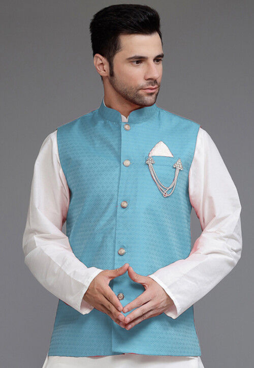 Buy Benstoke Men's Sky Blue Solid Silk Blend Nehru Jacket Online at Best  Prices in India - JioMart.