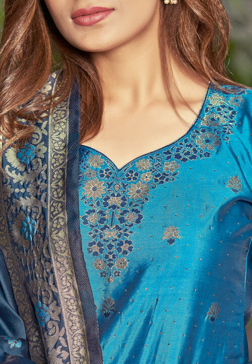 Buy Woven Art Silk Jacquard Pakistani Suit in Blue Online : KEB27 ...