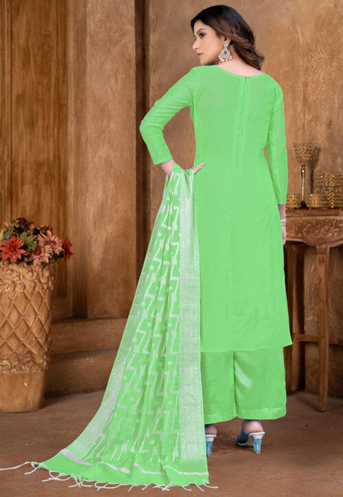 Woven Art Silk Jacquard Pakistani Suit in Light Green