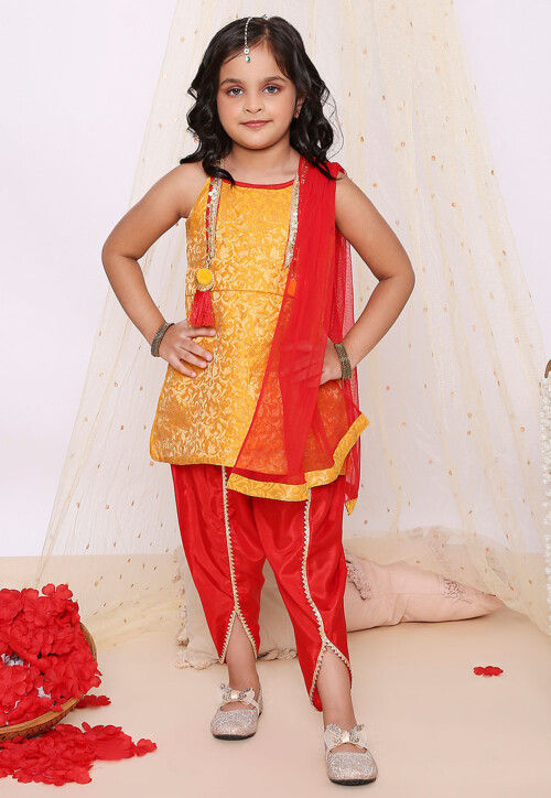 Buy Woven Art Silk Jacquard Punjabi Suit in Yellow Online UHT272