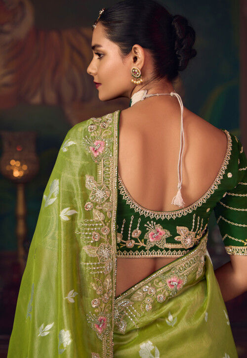 Woven Art Silk Jacquard Saree in Light Green
