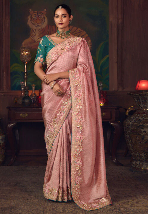 Woven Art Silk Jacquard Saree in Pink