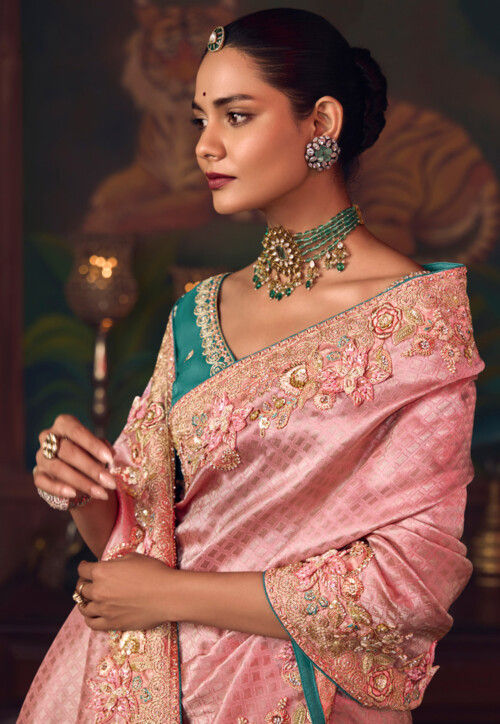 Woven Art Silk Jacquard Saree in Pink