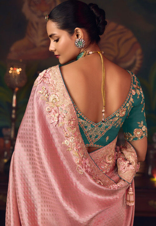 Woven Art Silk Jacquard Saree in Pink