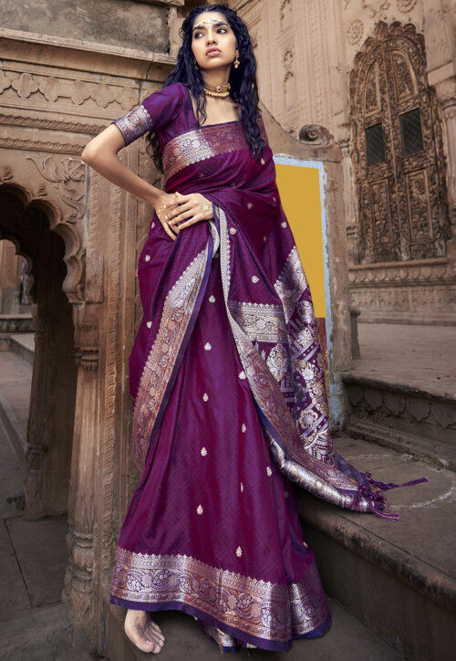 Purple Color Georgette Embroidered Trendy Saree