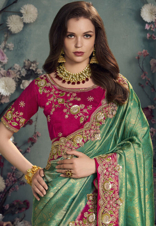 Woven Art Silk Jacquard Saree in Sea Green