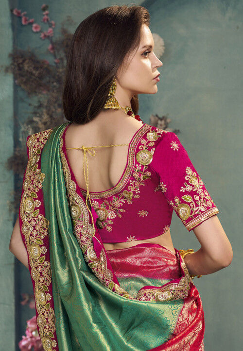 Woven Art Silk Jacquard Saree in Sea Green