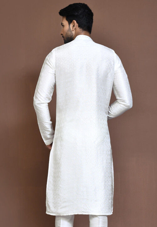 Woven Art Silk Jacquard Sherwani in White