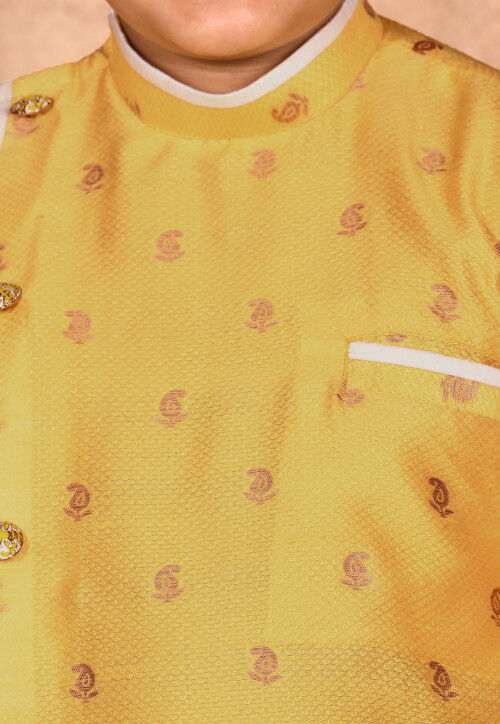 Woven Art Silk Jacquard Sherwani in Yellow