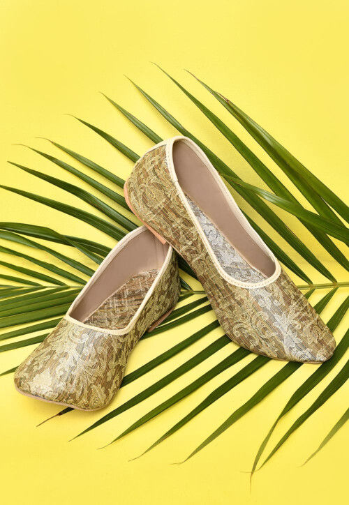 Woven Art Silk Jacquard Women Jutti in Beige
