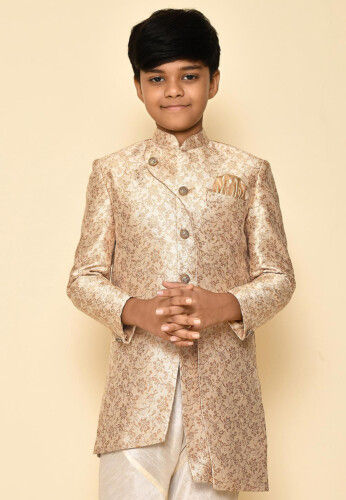 Woven Art Silk Jaquard Kurta in Cream