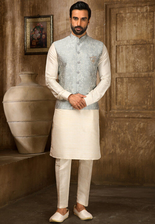 Cream kurta with jacket discount