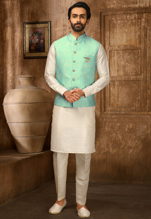 Cream kurta with jacket hotsell
