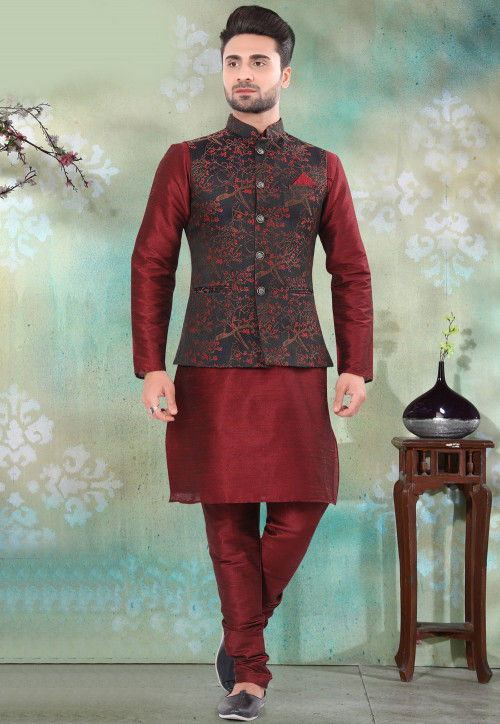 Blue,Maroon Colour Imported Fabric Mens Kurta Pajama Jacket.