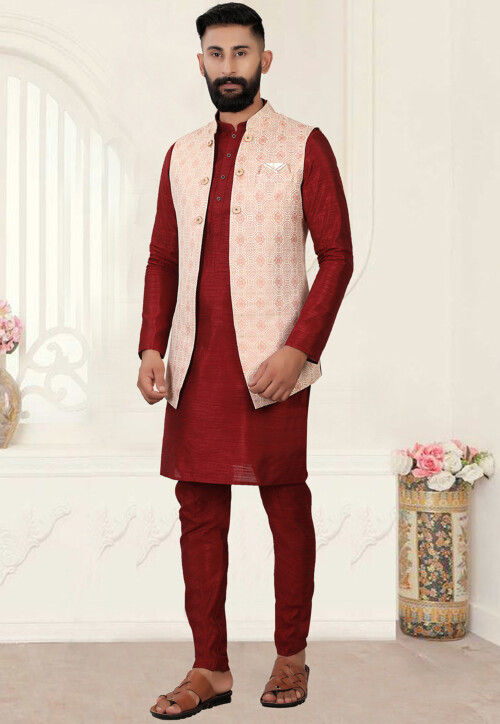 Buy RYLEN Men's Silk kurta Pajama, Ethnic Printed Jacket Set Online at Best  Prices in India - JioMart.