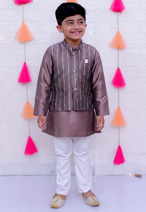 Woven Art Silk Kurta Set in Dusty Purple
