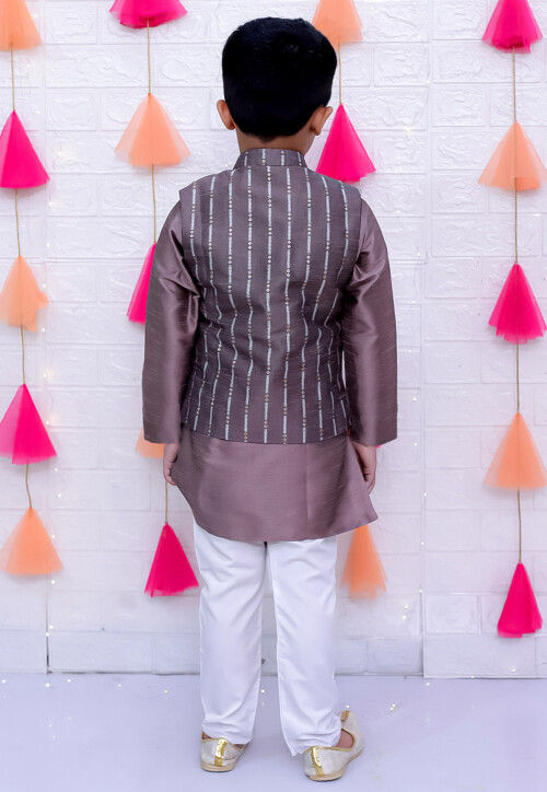 Woven Art Silk Kurta Set in Dusty Purple