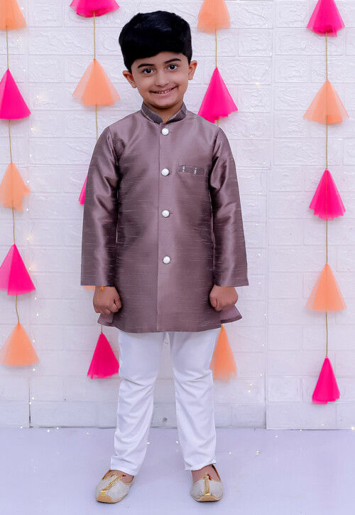 Woven Art Silk Kurta Set in Dusty Purple
