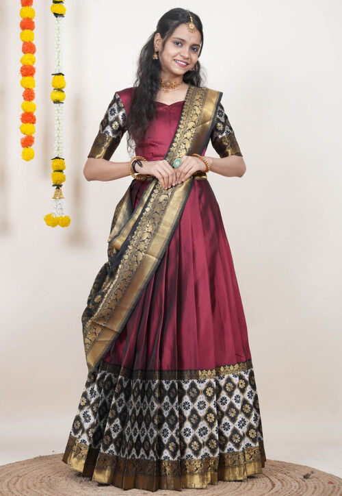 Woven Art Silk Lehenga in Maroon