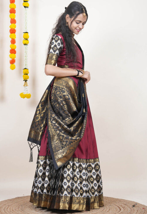 Woven Art Silk Lehenga in Maroon