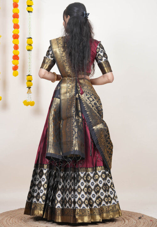 Woven Art Silk Lehenga in Maroon