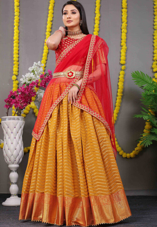 Soft Premium Net Party Wear Lehenga Saree In Yellow With Embroidery & Stone  Work - Sale
