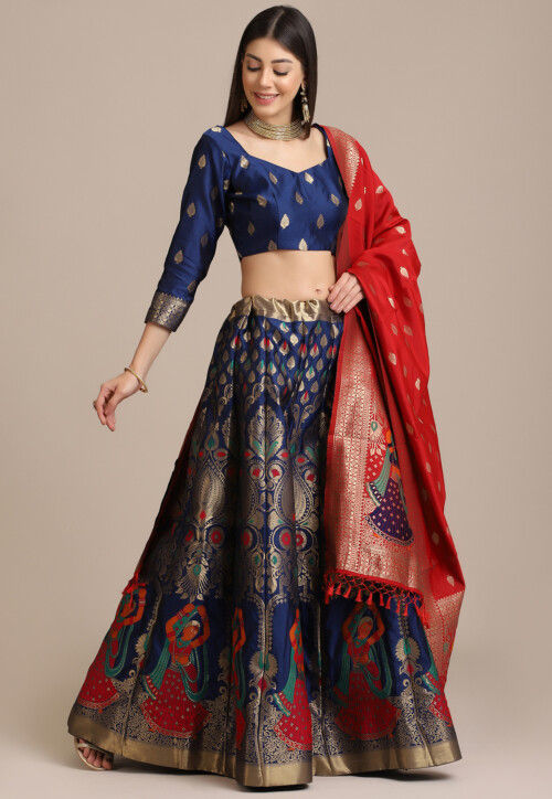 Buy Woven Art Silk Lehenga in Navy Blue Online : LJA227 - Utsav Fashion