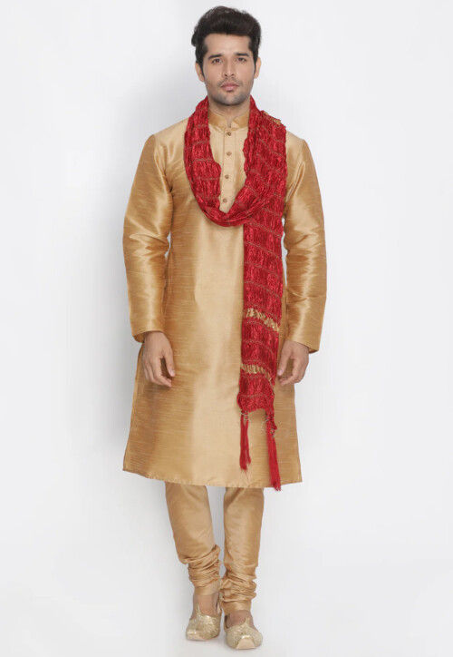 Woven Art Silk Men Stole in Maroon