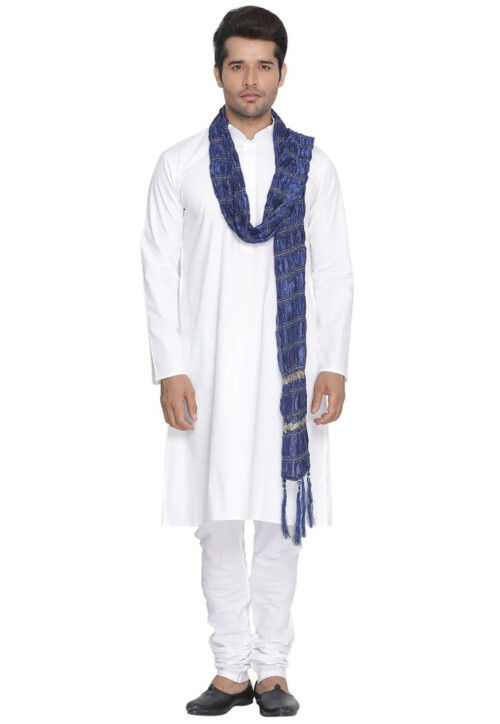 Woven Art Silk Men Stole in Navy Blue