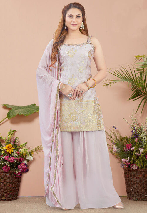 Woven Art Silk Pakistani suit in Light Purple