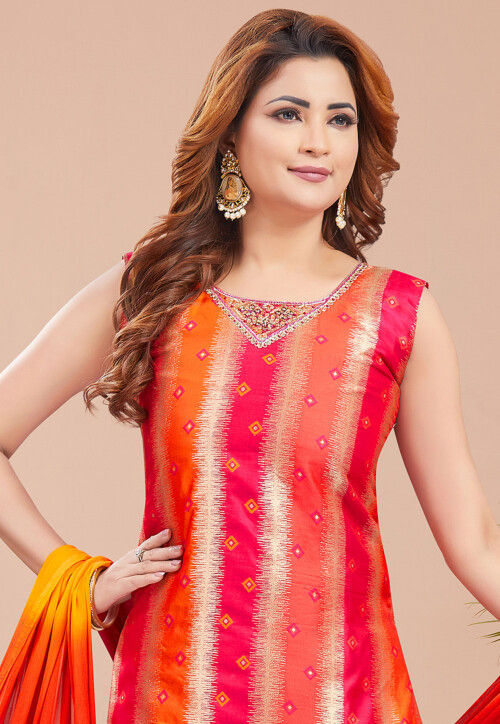 Woven Art Silk Pakistani Suit in Multicolor