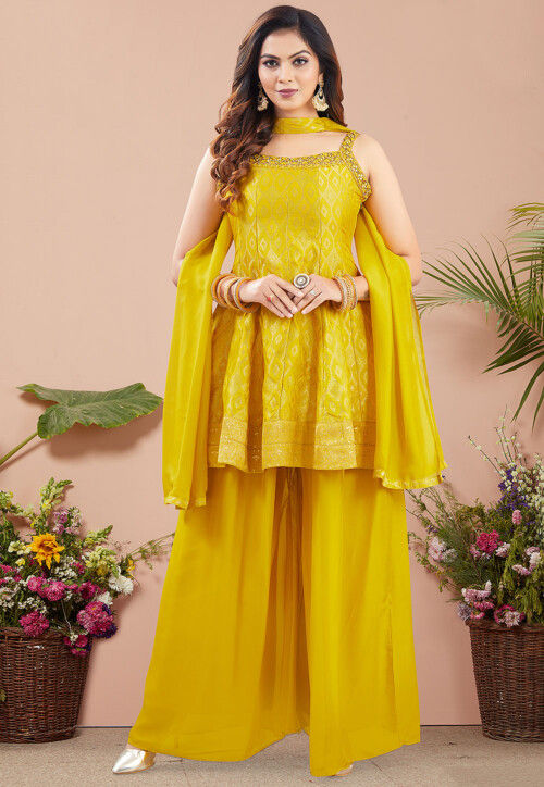 Woven Art Silk Pakistani suit in Mustard
